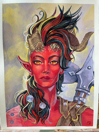 Karlach, gouache and colored pencil, 2025